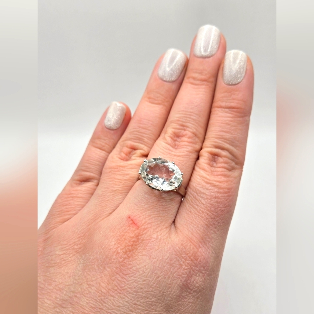 HUGE Faceted Natural Quartz Ring Size 9 East West Setting